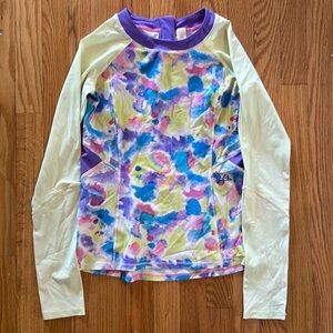 Ivivva sz 14 rash guard purple yellow blue pink 1/4 back zip great condition